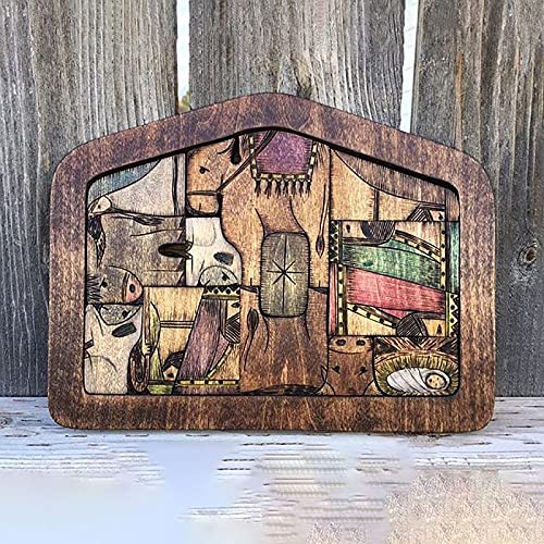 Nativity Puzzle with Wood Burned Design Wooden Jesus Puzzles Game for Adults and Kids Unique Shaped Pieces Gift Family Creative Game Toys Gift Challenging Educational Artwork Collection Puzzle