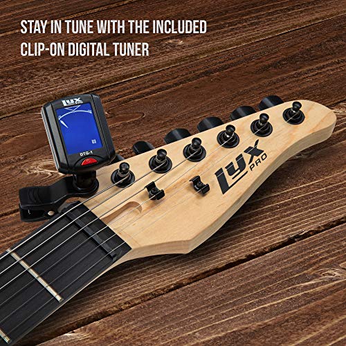 LyxPro 39 inch Electric Guitar Kit Bundle with 20w Amplifier, All Accessories, Digital Clip On Tuner, Six Strings, Two Picks, Tremolo Bar, Shoulder Strap, Case Bag Starter kit Full Size - Blue