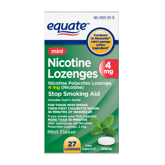 Equate Mint Flavor Mini Nicotine Lozenges, 4 mg, 27 Count